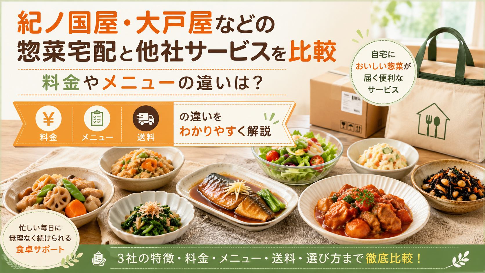 紀ノ国屋・大戸屋などの惣菜宅配と他社サービスを比較｜料金やメニューの違いは？