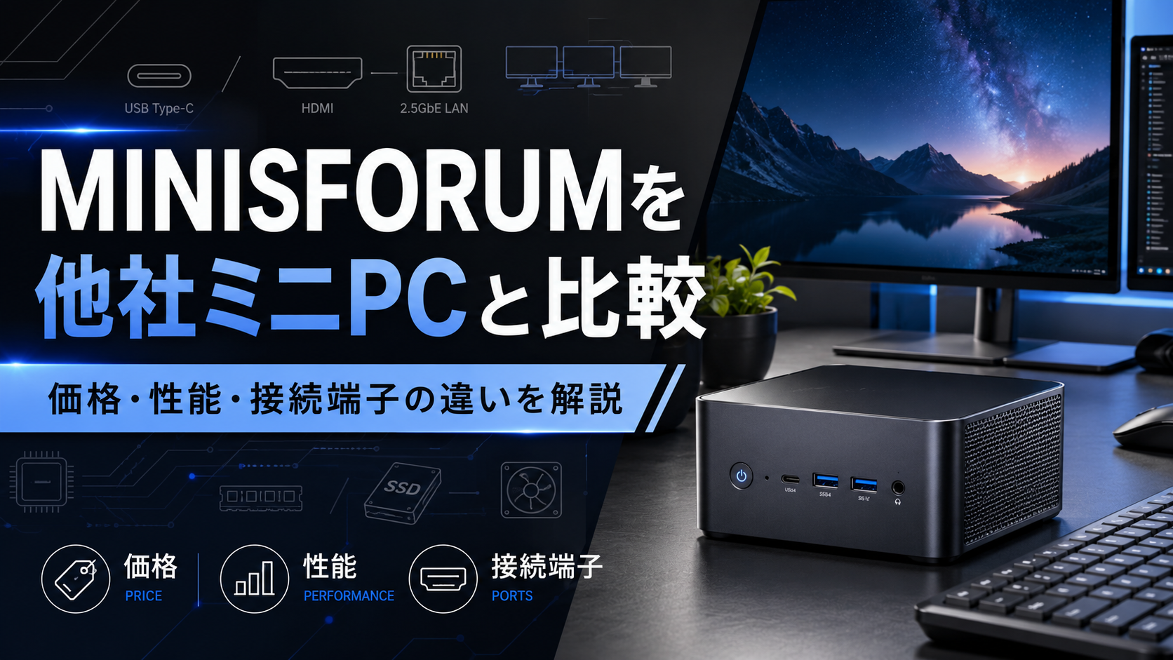 MINISFORUMを他社ミニPCと比較|価格・性能・接続端子の違いを解説