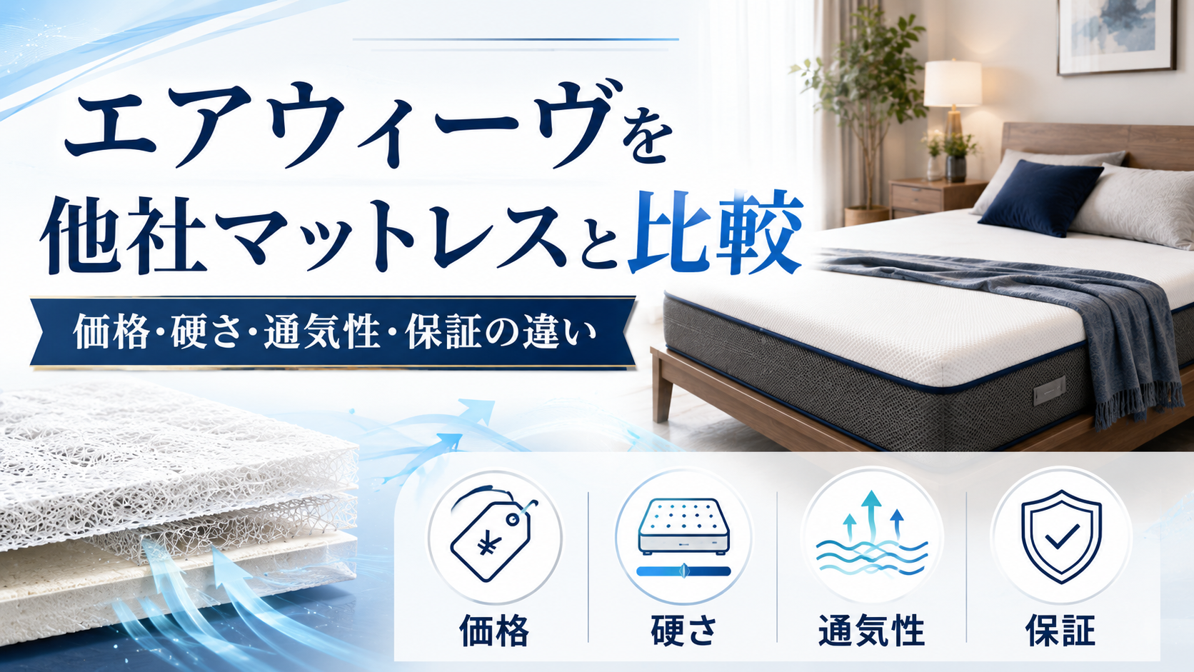 エアウィーヴを他社マットレスと比較|価格・硬さ・通気性・保証の違い